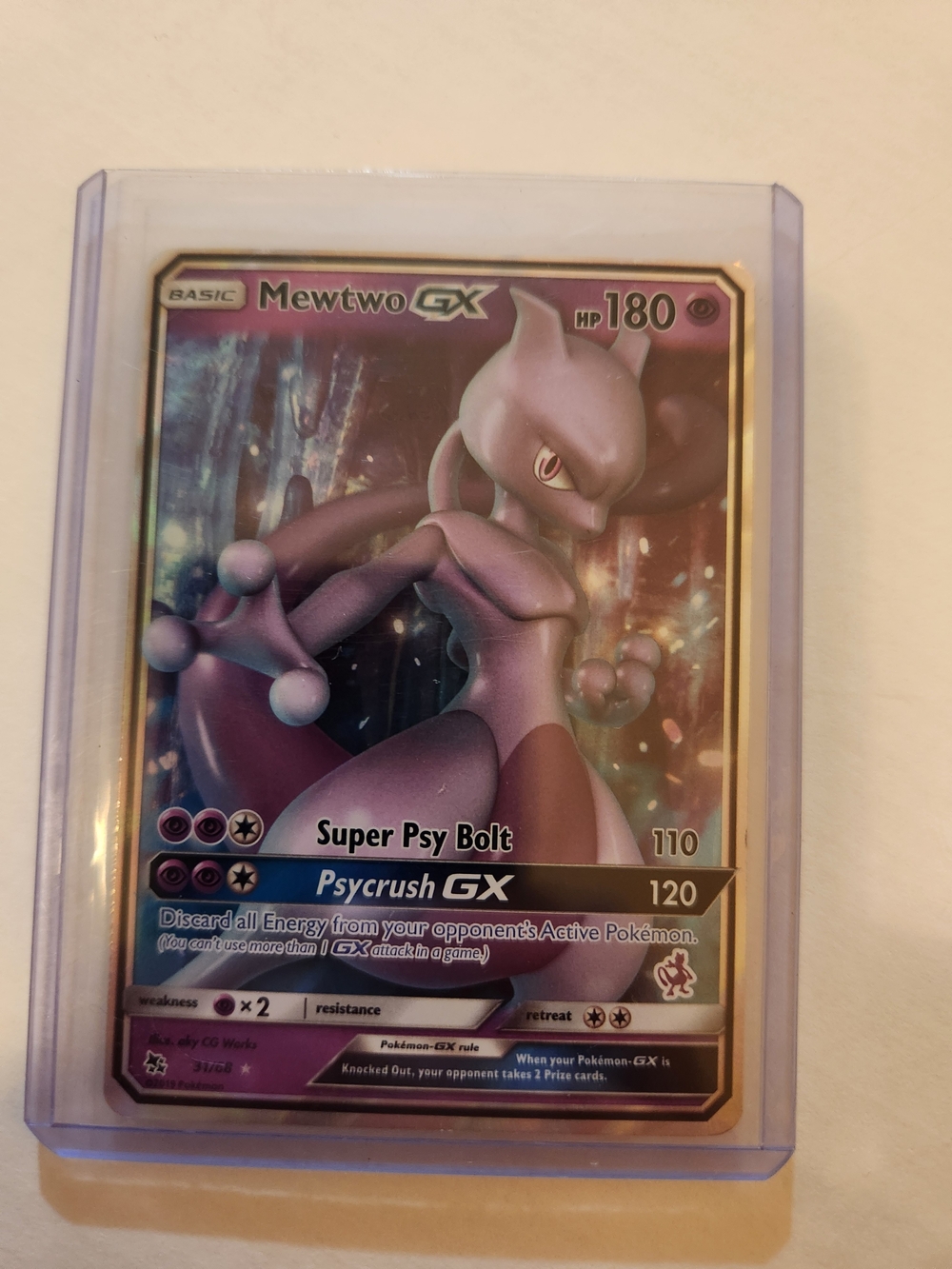Mewtwo GX Holographic Pokémon Card - Purple Pink